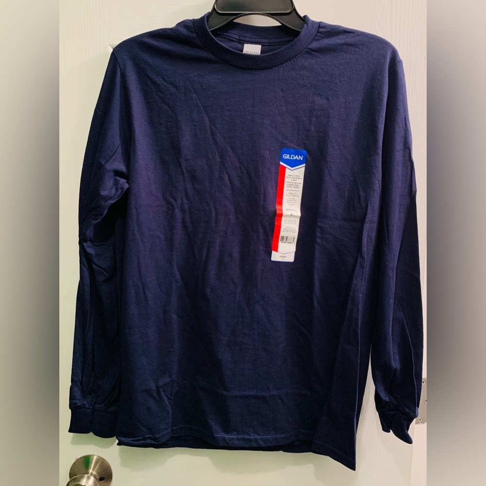 Lot of 6 Gildan Navy Long Sleeve Crew Neck Adult T-Shirt Small G5400